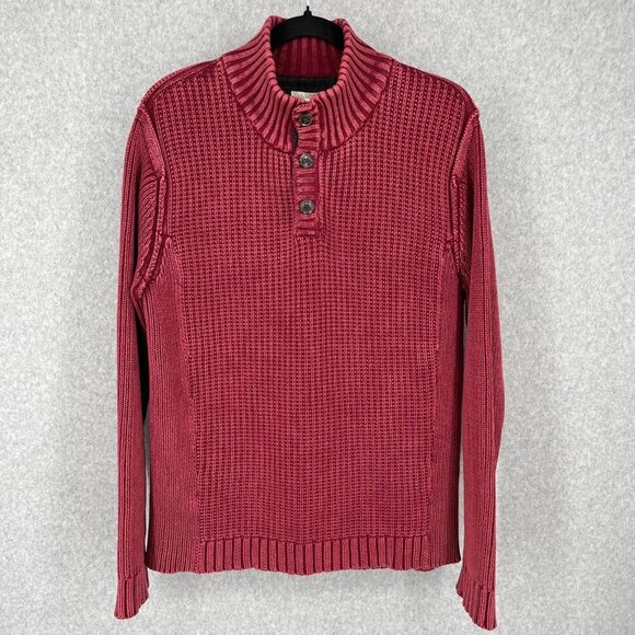 Carbon 2 Cobalt Mens Fireside Sweater Size M Claret Red Thick Chunky Knit Mock - Picture 1 of 15